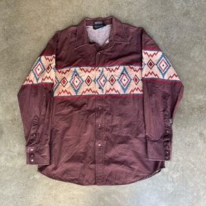 VINTAGE RARE WESTERN AZTEC BURGUNDY LONG SLEEVE STREETWEAR PREPPY LONG SLEEVE